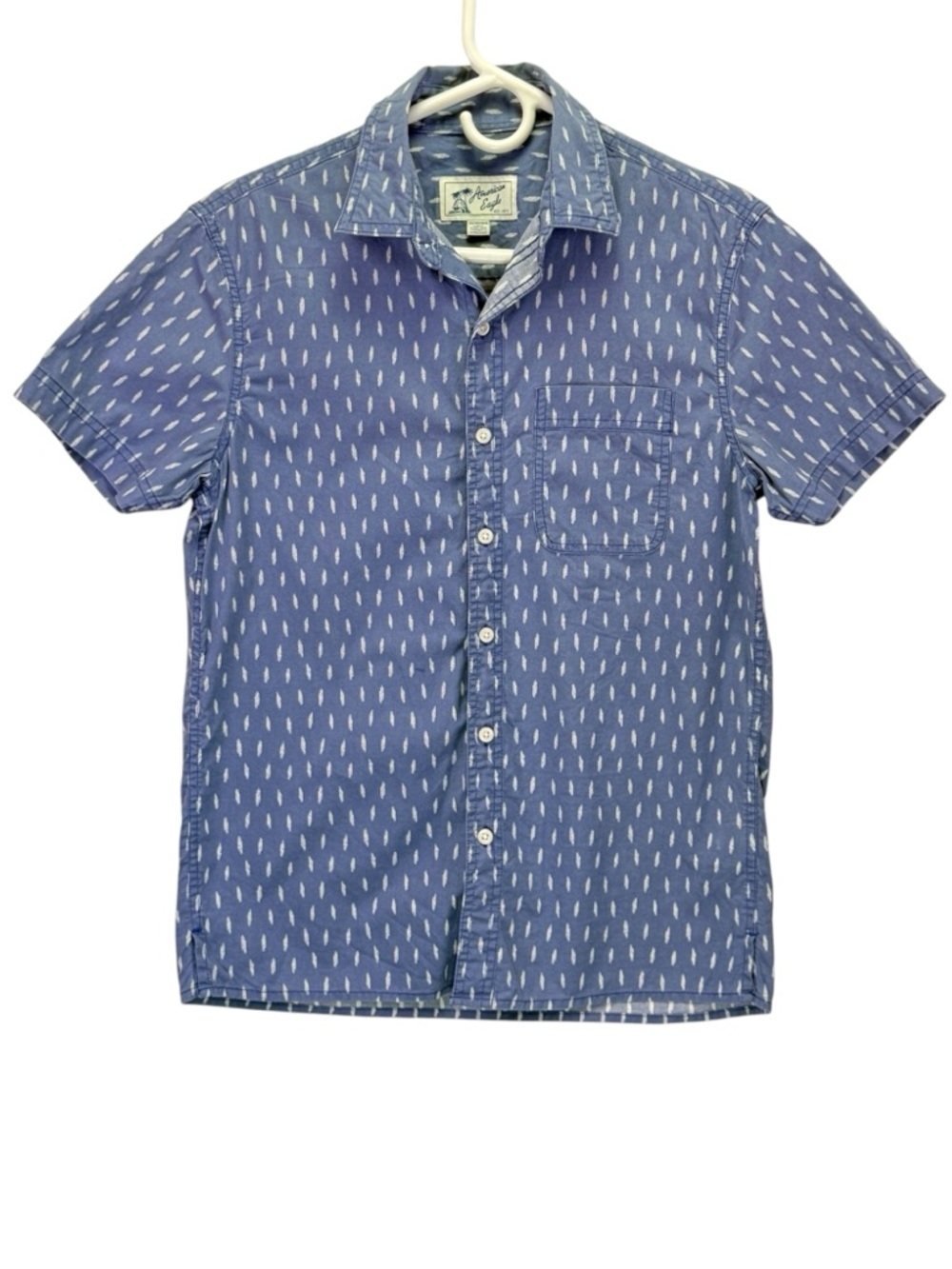 American Eagle Men's‎ Blue Patterned Button Down Short Sleeve Shirt Size XS